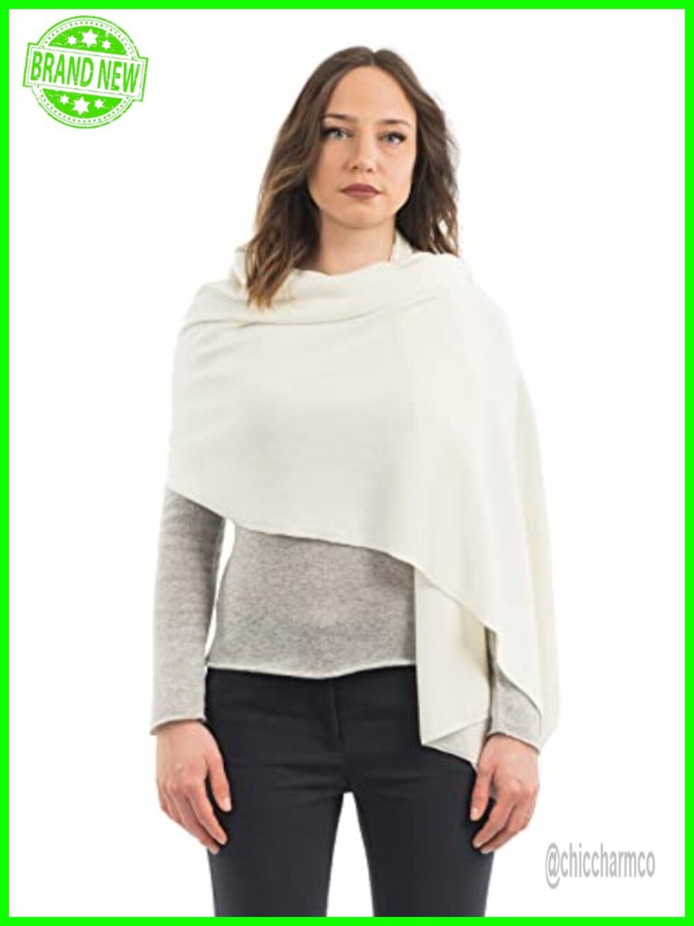 Wool Cashmere Blend Stole Shawl Wrap 24x73 Made in Italy